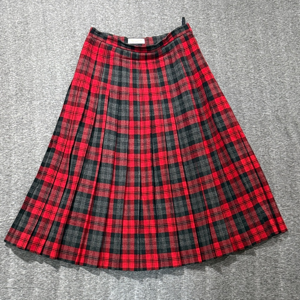 Aquascutum of London Vintage Wool Pleated Skirt Tartan Check Pattern Plaid Sz 14